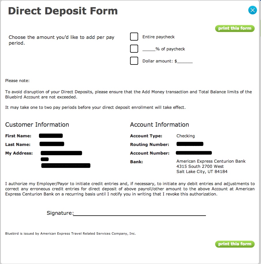 "Walmart Bluebird Direct Deposit Form"